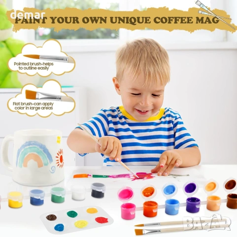 Комплект за рисуване „Направи си сам“ върху чаши, 2 чаши, четки, бои и ръководство за вдъхновение, снимка 3 - Други стоки за дома - 54054399