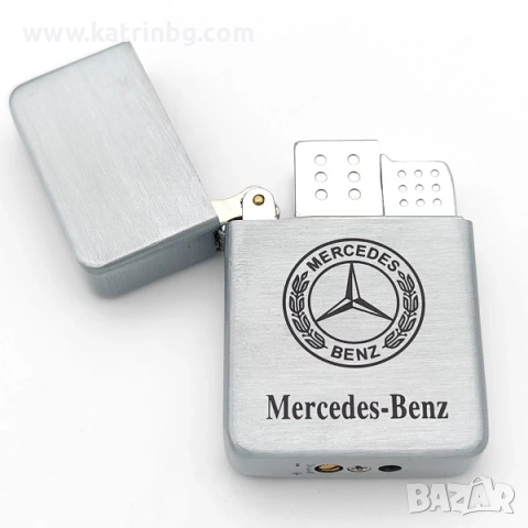 Подарък за мъж Мерцедес – луксозен комплект сребриста запалка с джет пламък и ключодържател, снимка 2 - Подаръци за мъже - 51641558