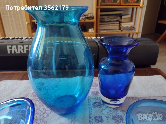 Вази и плата синьо стъкло, снимка 16 - Вази - 46007585