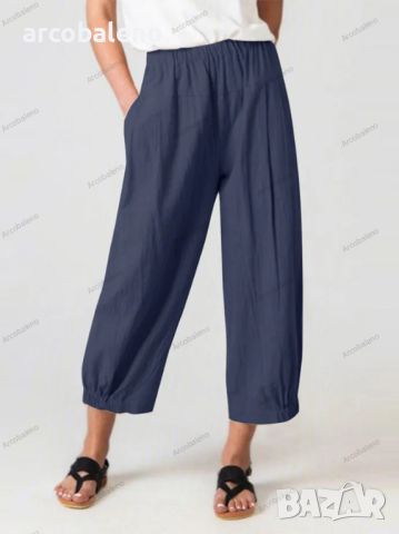Дамски памучно-ленени скъсени панталони с висока талия, 6цвята , снимка 7 - Панталони - 45880781
