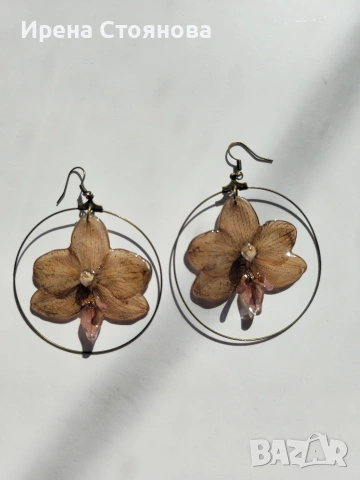 Обеци с естествен цвят на орхидея в кафяви нюанси., снимка 7 - Обеци - 53738154