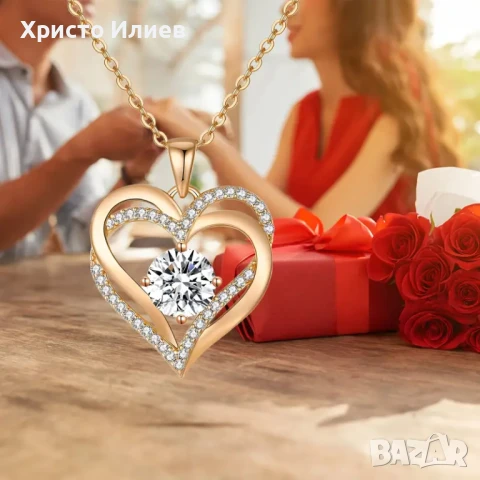 Златно колие с камъни в луксозна кутия с рози Романтичен Подарък, снимка 5 - Колиета, медальони, синджири - 51202647