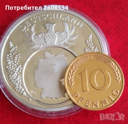 10 ПФЕНИГА 1950 ГОДИНА В ПОСРЕБРЕН ПЛАКЕТ, снимка 2 - Нумизматика и бонистика - 53485951