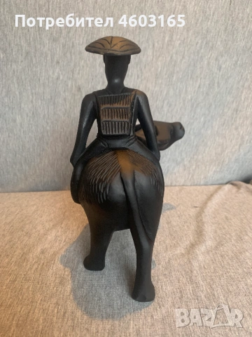  ръчно резбована дървена фигурка на азиатски мъж, яздещ бивол, снимка 6 - Антикварни и старинни предмети - 53938343