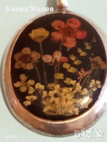 Сребърен медальон флорален мотив майстоска ръчна изработка 28037, снимка 5 - Колиета, медальони, синджири - 52889688