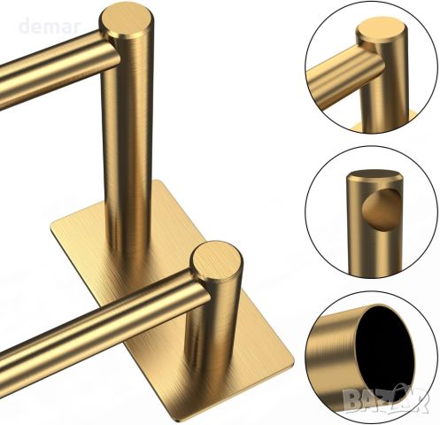 Закачалка за хавлии, стенна, самозалепваща се, от неръждаема стомана за баня, кухня (55 см, злато), снимка 6 - Закачалки - 45303276