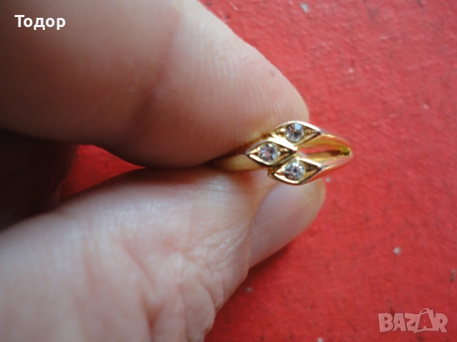 Позлатен пръстен с камъни 3 , снимка 5 - Пръстени - 53052518