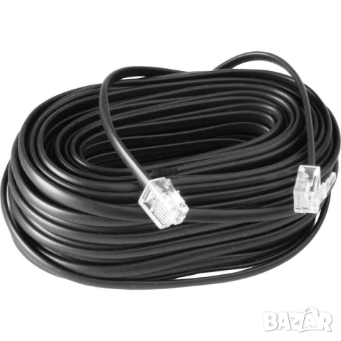 Двужичен телефонен кабел RJ-11, 6.9 м, Черен