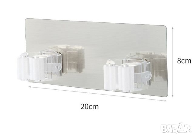Двоен държач за мопове, четки и други, за монтаж на стена! Материал: пластмаса; Поставяне чрез залеп, снимка 11 - Други стоки за дома - 46735208