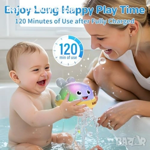 Нова Играчка за баня кит – воден фонтан + LED светлини, USB за 1–3 г., снимка 5 - Образователни игри - 53692068