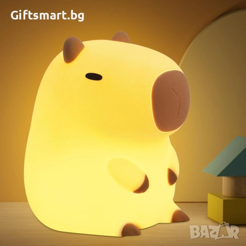 Детска нощна лампа Капибара,Вградена батерия 1200mAh,LED Squishy, Модел Cute Capybara, USB зареждане, снимка 2 - Настолни лампи - 51745999
