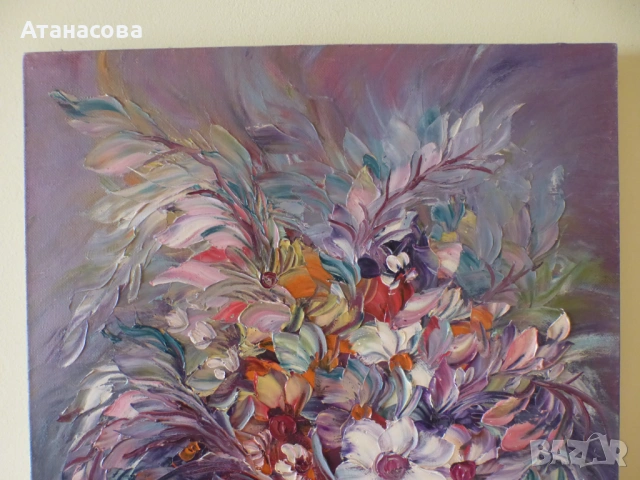 Авторска картина Натюрморт "Ваза с цветя" масло платно, снимка 3 - Картини - 53831427