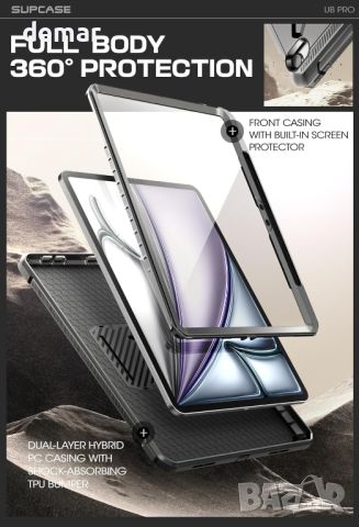 Калъф SUPCASE за iPad Air 13 инча M2 2024 с държач за молив (Unicorn Beetle Pro), черен, снимка 5 - Таблети - 46562340