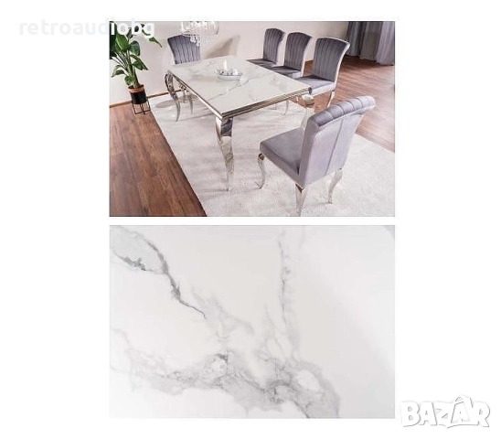   Трапезна маса ПРИНЦ 180x90 керамика бяла калаката - хром, снимка 3 - Маси - 52823990