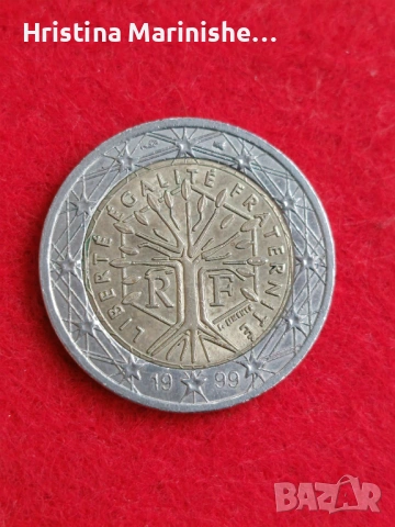 2 евро монета Франция 1999г дървото на живота