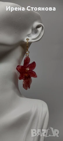 Обеци с естествен цвят на мини орхидея Miltonia. Цветче с размери 5/4,5 см. , снимка 15 - Обеци - 51090714