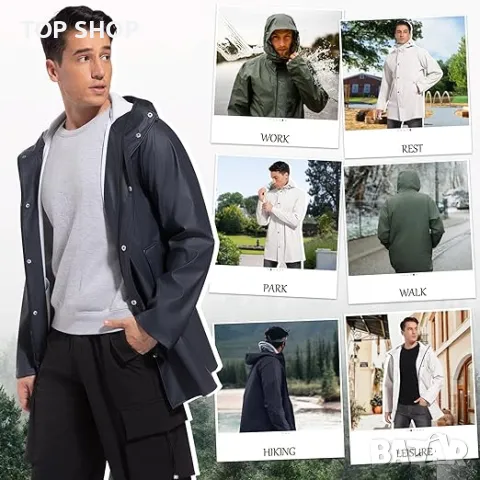 UNIQUEBELLA Дъждобран за мъже, водоустойчиво, ветроустойчиво яке за дъжд с качулка, черно, снимка 3 - Якета - 49866167