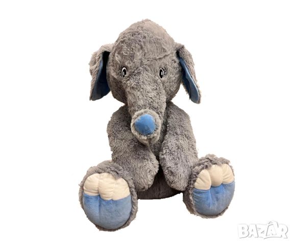 	Плюшена играчка - Слон, сиво и синьо, 75 см.
