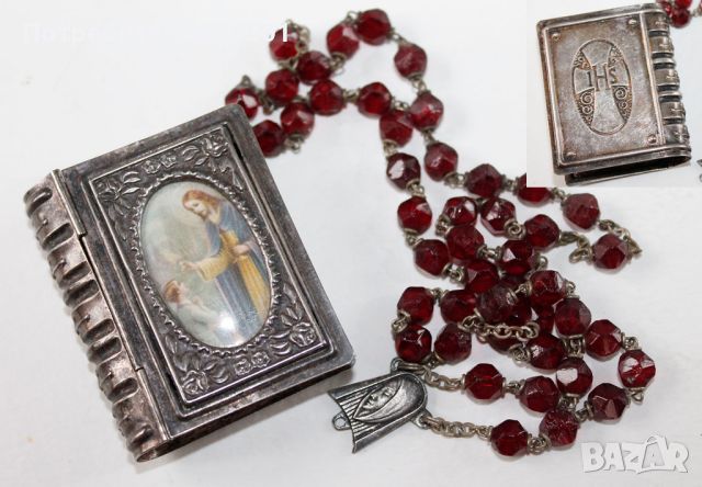 Стара Католическа молитвена броеница в красива кутия, снимка 1 - Колекции - 45080171