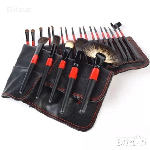 Комплект от 22 четки за грим в разгъваща се чантичка от естествена кожа  HZS83, снимка 5 - Други - 52820406