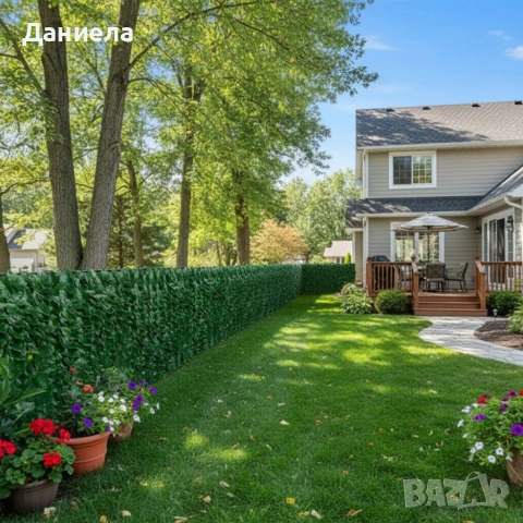 Ограда от зелени листа - панел за уединение с реалистичен вид 3 x 0,5 м, снимка 2 - Градински мебели, декорация  - 53566676