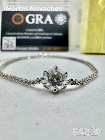 Сребърна гривна с мойсанит (Диамант) 1 карат, снимка 7 - Гривни - 53503196