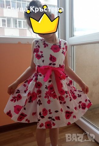 Нова рокля с розови цветя и колначе , снимка 1 - Детски рокли и поли - 45710045