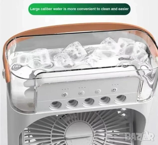 3в1 Портативен Климатик Охладител USB Воден Вентилатор с Охлаждане 3х Режим Мъгла 3х Скорости 5хLEDs, снимка 4 - Климатици - 53807476