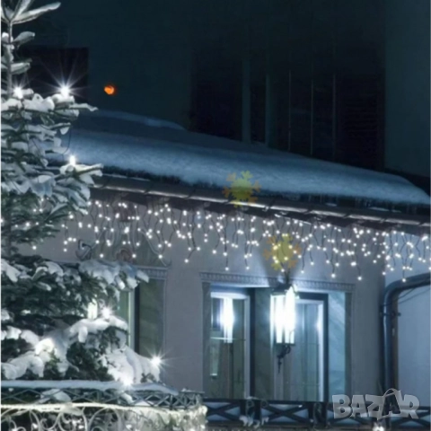Коледна украса LED ресни 12 метра – водоустойчива инсталация с 8 режима на светене, снимка 5 - Лед осветление - 52434598