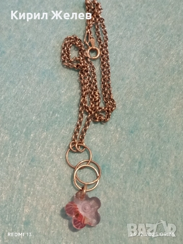 Сребърно колие бохо стил с флорален мотив РОЗОВ КВАРЦ елегантен дизайн 50986