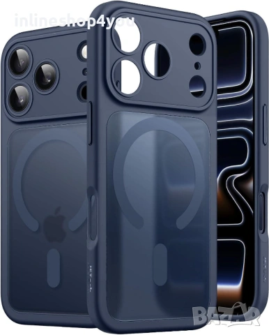 Матов Magsafe кейс за Apple iPhone 17 Pro / Max - Черен и Тъмно син, снимка 2 - Калъфи, кейсове - 53239770