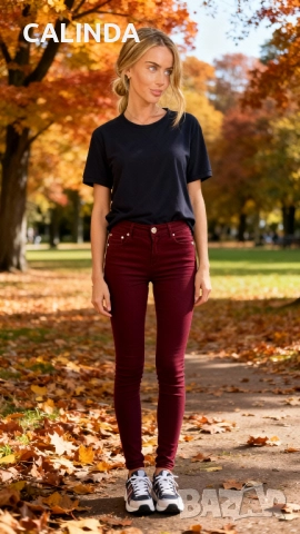 Нови слим панталони цвят бордо