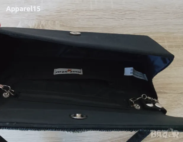 Нова черна сатенена чантичка с мъниста, снимка 6 - Чанти - 50203717