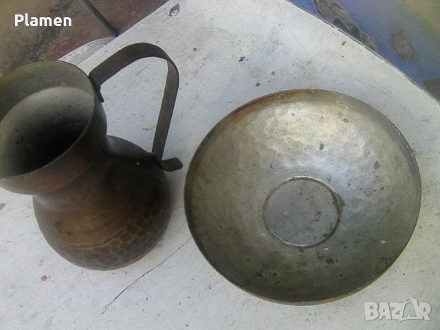 Български медна каничка и подносче, снимка 2 - Антикварни и старинни предмети - 46203364
