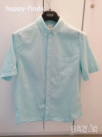 Мъжка памучна риза с къс ръкав H&M, размер М, снимка 1