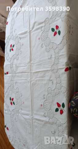 Памучна покривка с апликации и плетени елементи 260×170 см., 12 салфетки , снимка 3 - Покривки за маси - 53848483