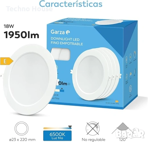Garza - Кръгла вградена LED луна с екстра плосък отвор, 22 см, 18 W, 6500 K студена светлина, 1950 l, снимка 2 - Лед осветление - 54245207