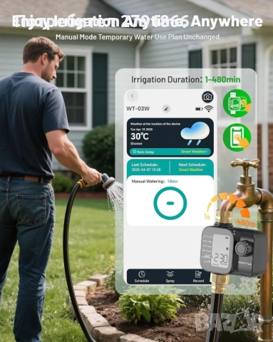 WiFi таймер за напояване месингови входове и изходи Unistyle за градински маркуч Alexa,Google Voice, снимка 7 - Напояване - 51784209
