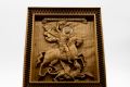 Позлатена релефна икона на Свети Георги Победоносец от масивен дъб - 9 карата, снимка 1 - Икони - 46006476