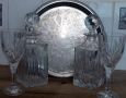 2 винтидж английски кристални гарафи, 2 кристални чаши и поднос със сребърно покритие., снимка 6