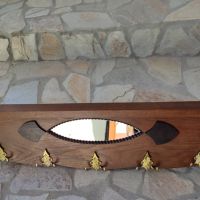 Уникална старинна дървена закачалка с месингови двойни окачвачи и огледало , снимка 7 - Други стоки за дома - 45435582