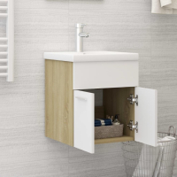 Шкаф за баня с вградена мивка, бяло и дъб сонома, ПДЧ   , снимка 2 - Шкафове - 44959285