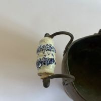 Винтидж съд с керамична дръжка ( метал месинг бронз мед), снимка 2 - Антикварни и старинни предмети - 45285185