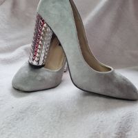 Сиви обувки на атрактивен ток, снимка 4 - Дамски елегантни обувки - 45384208