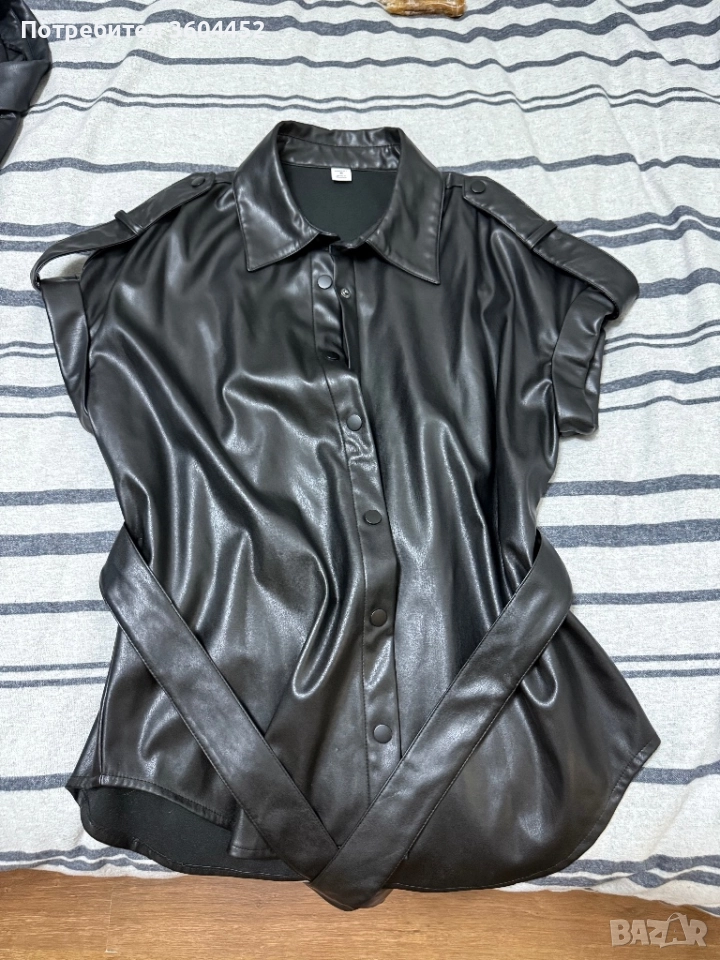 Черен кожен елек, снимка 1