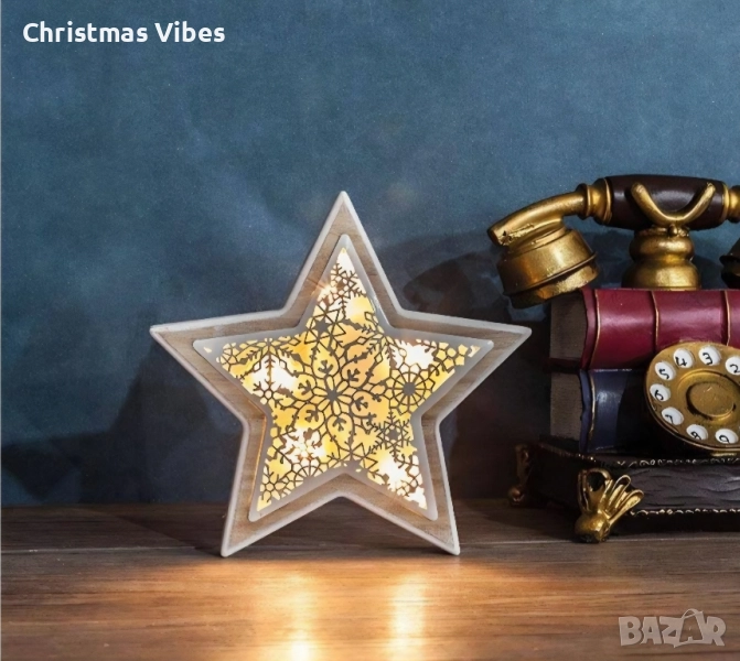 Светеща дървена фигурка, играчка за елха. Три варианта, снимка 1