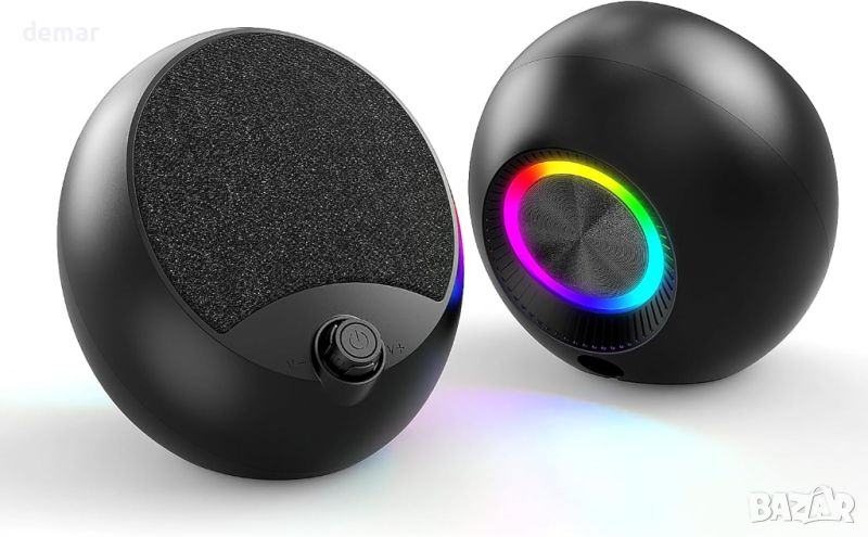 RGB геймърски компютърни високоговорители, RGB светлини, черни, снимка 1