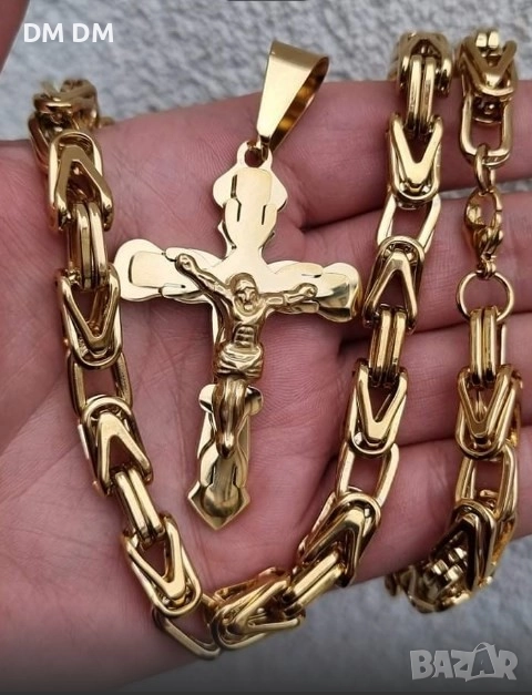 Мъжки ланец с кръст –18k златно покритие,масивен модел ✝️🔥, снимка 1