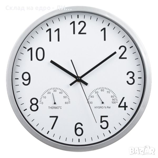 Стенен часовник Liberta, Влажност, Температура, Сребрист, 34 см, снимка 1
