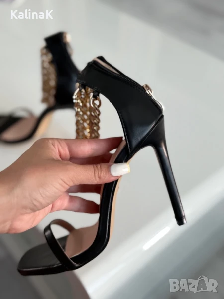 Черни сандали на ток, снимка 1